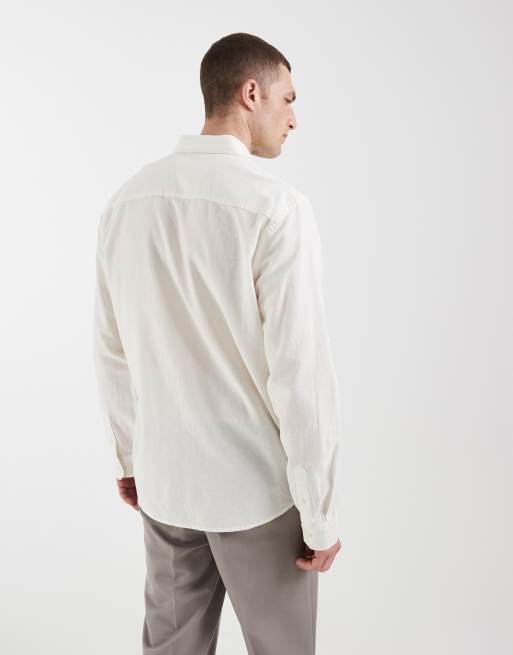 BLEND cotton-linen regular fit long sleeve shirt in white, 5 of 5