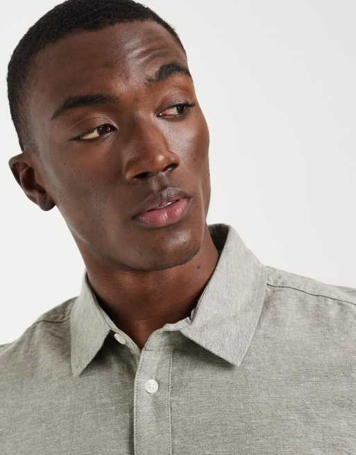 BLEND cotton-linen regular fit shirt in dusty olive, 3 of 5