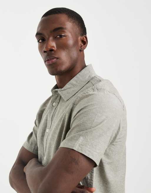 BLEND cotton-linen regular fit shirt in dusty olive, 4 of 5