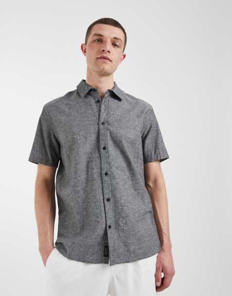 BLEND cotton-linen regular fit shirt in gray melange - view 1