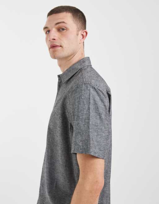 BLEND cotton-linen regular fit shirt in grey melange, 4 of 5