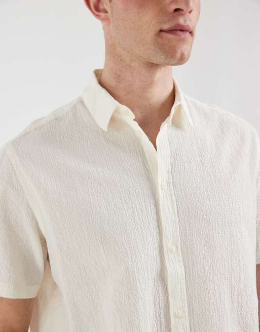BLEND cotton-rich textured lightweight regular fit shirt in off white, 3 of 5