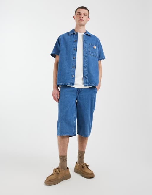 BLEND denim loose fit shirt and shorts co-ord in mid wash blue, 2 of 2