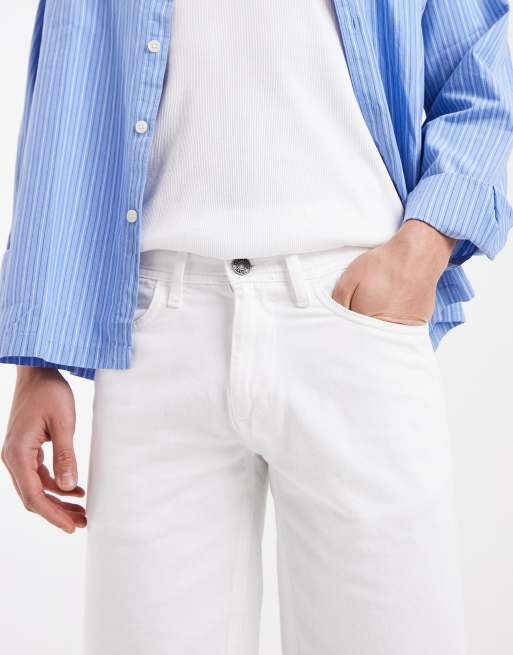 BLEND denim slim fit shorts in white, 4 of 5