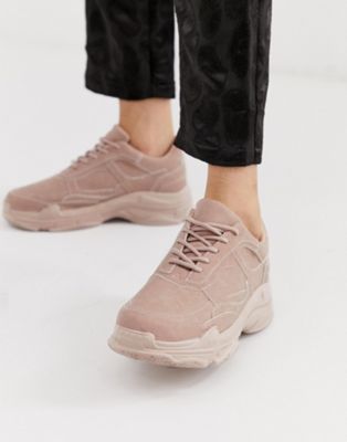 Blend ensfarvede chunky sneakers i lyserød fra Public Desire-Pink