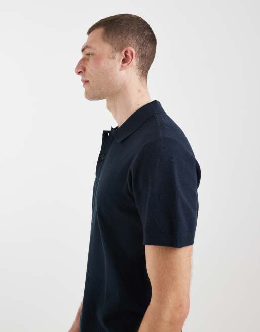 BLEND - Gebreide regular-fit polo van 100% katoen in marineblauw, 4 van 5