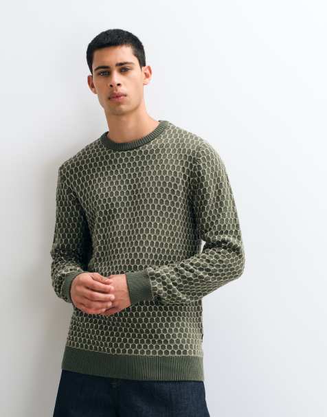 BLEND geometric knitted jumper in dark green - view 1