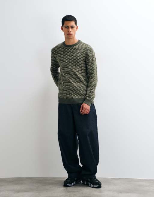 BLEND geometrischer Strickpullover in Dunkelgrün, 2 von 5