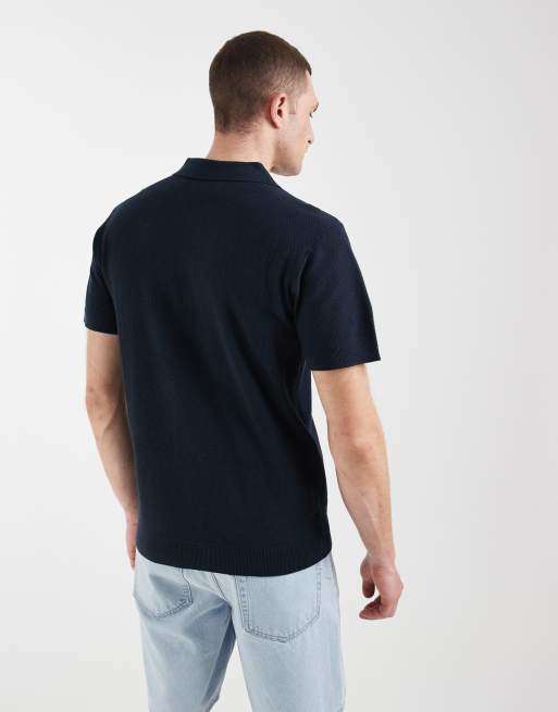 BLEND – Gestricktes Regular-Fit-Polohemd aus 100% Baumwolle in Marineblau, 5 von 5
