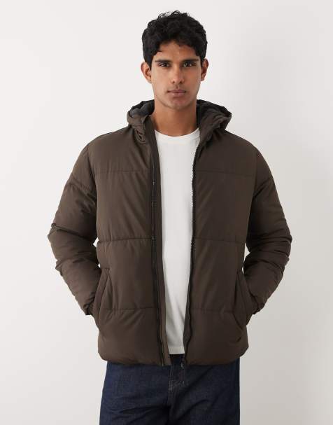 BLEND hooded puffer jacket in chocolate brown - view 1