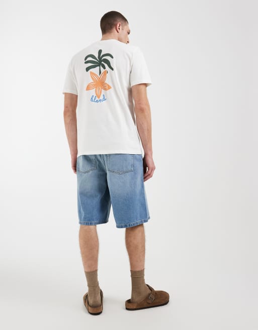 BLEND - Hvid T-shirt i 100% bomuld med palmeprint på ryggen og pasform i regular fit, 2 af 5
