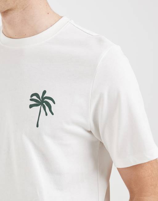 BLEND - Hvid T-shirt i 100% bomuld med palmeprint på ryggen og pasform i regular fit, 3 af 5