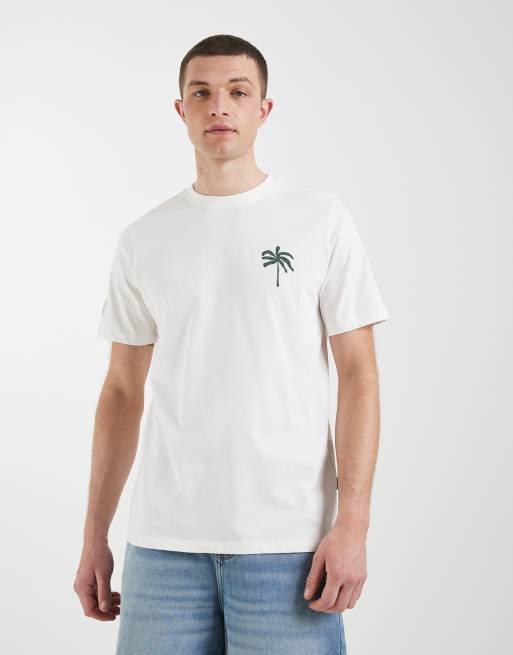 BLEND - Hvid T-shirt i 100% bomuld med palmeprint på ryggen og pasform i regular fit, 5 af 5