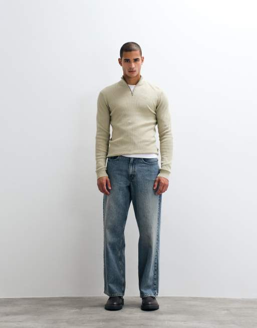 BLEND - Jersey beis con cremallera corta de punto, 2 de 5