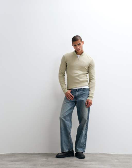 BLEND - Jersey beis con cremallera corta de punto, 4 de 5
