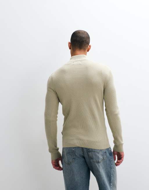 BLEND - Jersey beis con cremallera corta de punto, 5 de 5