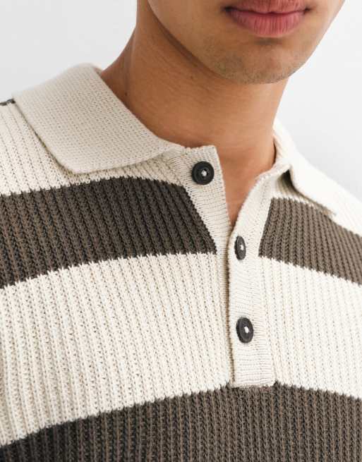 BLEND - jersey polo de punto estilo rugby a rayas marrones, 2 de 5