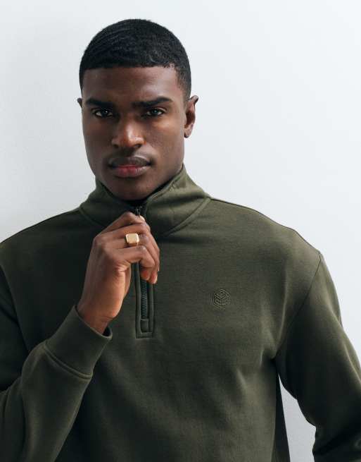 BLEND - Kakifarvet sweatshirt med kvart lynlås, 2 af 5