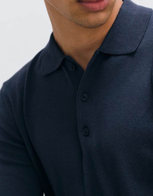 BLEND knitted polo shirt in navy, 3 of 5