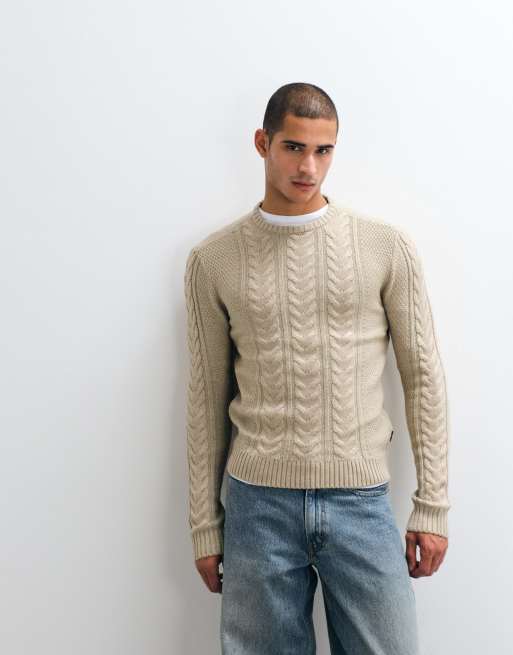 BLEND - Maglione lavorato a trecce beige, 4 di 5