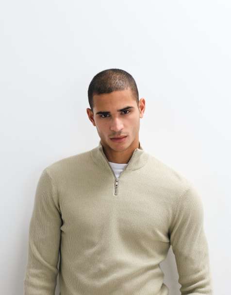 BLEND - Maglione lavorato beige con zip corta - view 1