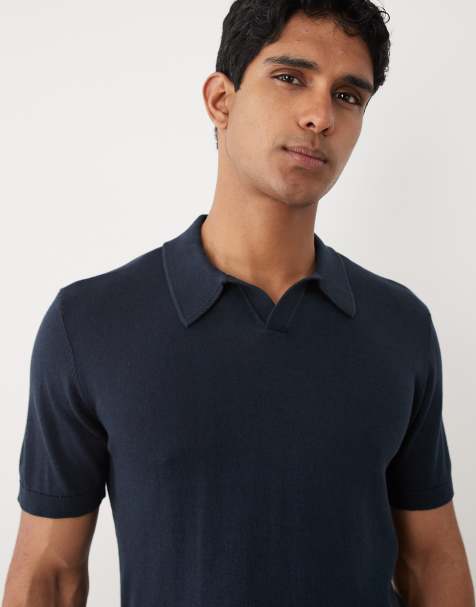 BLEND - Marineblå polo med åben krave i strikket bomuldsblanding i regular fit - view 1
