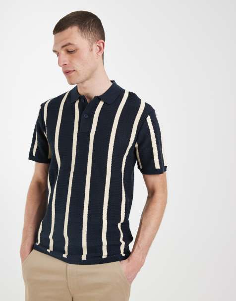 BLEND - Marineblå stribet polotrøje i strik af 100% bomuld med pasform i regular fit - view 1