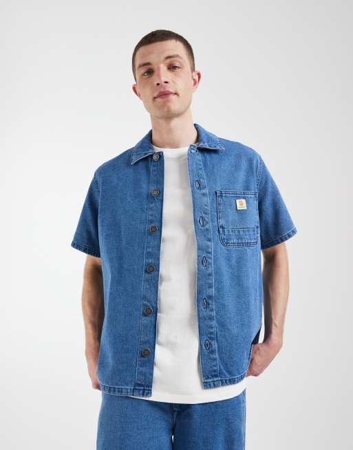 BLEND – Mellanblått, tvättat set med shorts och jeansskjorta med ledig passform, 2 av 3