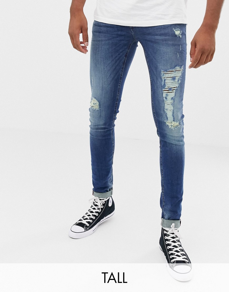 Blend – Mörkblå superskinny jeans med slitningar