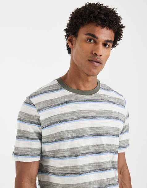 BLEND – Olivgrön, randig t-shirt i 100% bomull - view 1
