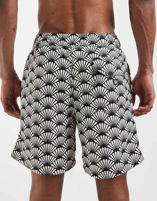 BLEND - Pantaloncini da bagno stile rétro neri con stampa geometrica, 5 di 5