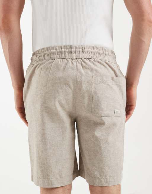 BLEND - Pantaloncini regular fit in misto cotone e lino beige polvere con coulisse in vita, 5 di 5