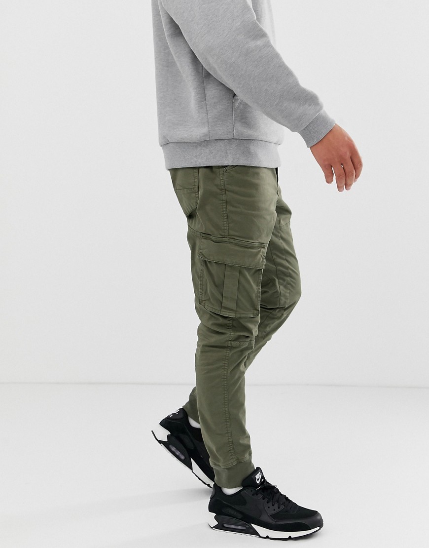 Blend - Pantaloni cargo kaki slim con fondo elasticizzato-Verde
