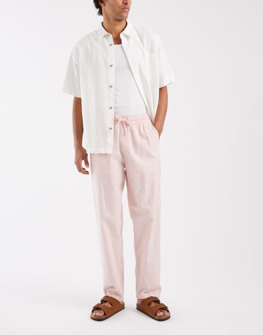 BLEND - Pantaloni regular fit in misto cotone e lino color pesca con coulisse in vita, 2 di 5