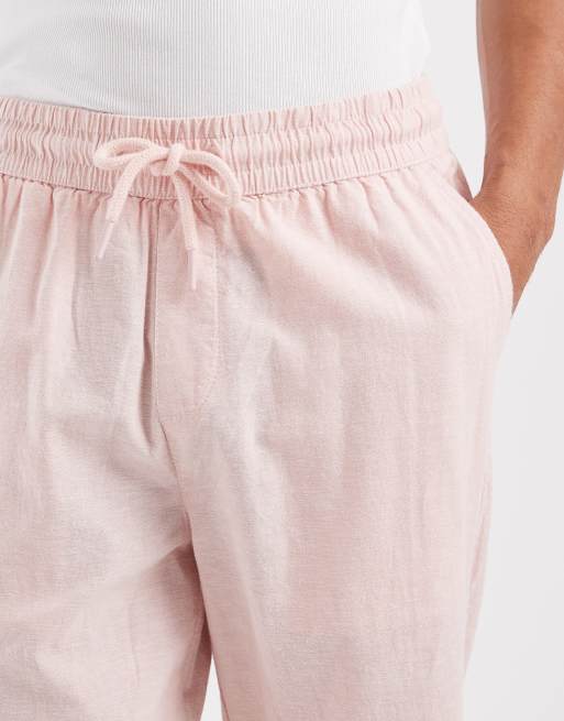 BLEND - Pantaloni regular fit in misto cotone e lino color pesca con coulisse in vita, 5 di 5
