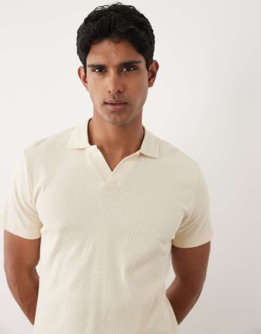 BLEND - Polo color arena descolorido de corte estándar con cuello de solapas de punto texturizado