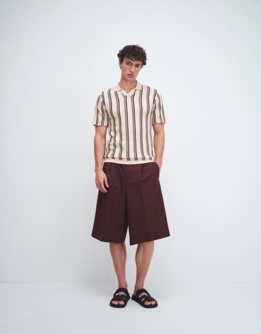 BLEND - Polo in maglia di 100% cotone con colletto aperto color sabbia candeggiato a righe, 2 di 9