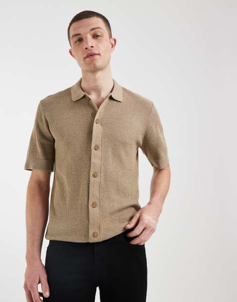BLEND - Polo in maglia vestibilità classica marrone a righe in 100% cotone - view 1