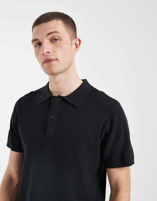 BLEND - Polo negro de corte estándar de punto de 100% algodón, 3 de 5