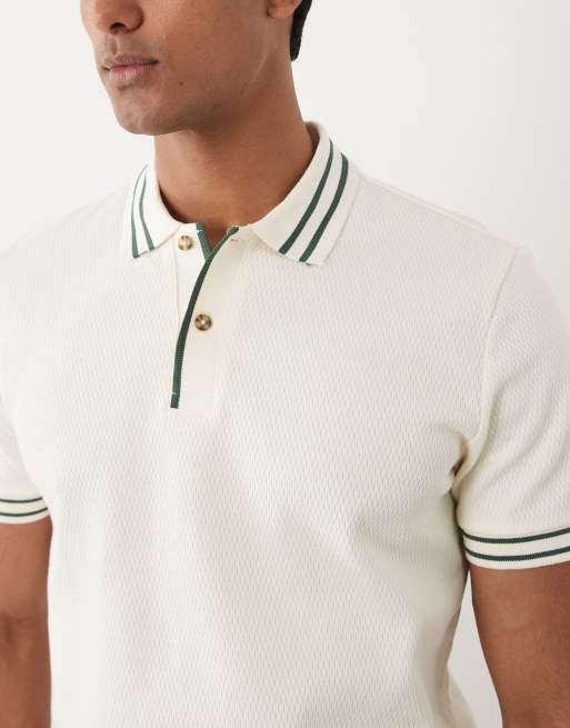 BLEND - Polo vestibilità classica 100% cotone bianco sporco con doppia riga a contrasto, 5 di 5