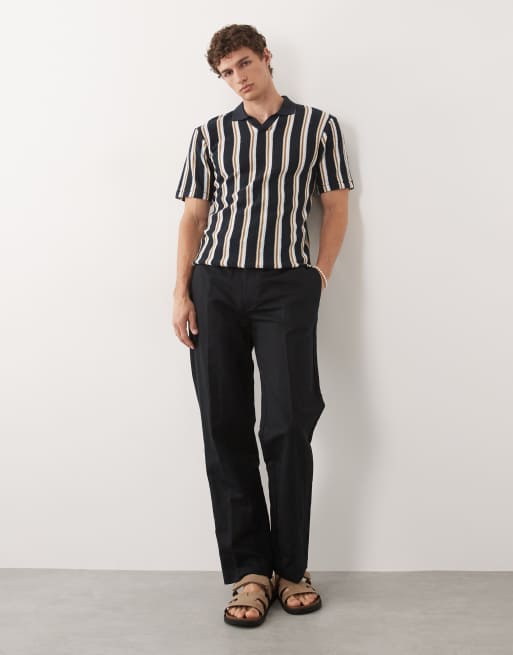 BLEND - Polo vestibilità classica con colletto aperto blu navy a righe in 100% cotone, 2 di 7