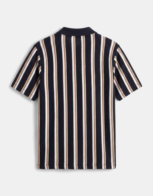 BLEND - Polo vestibilità classica con colletto aperto blu navy a righe in 100% cotone, 7 di 7