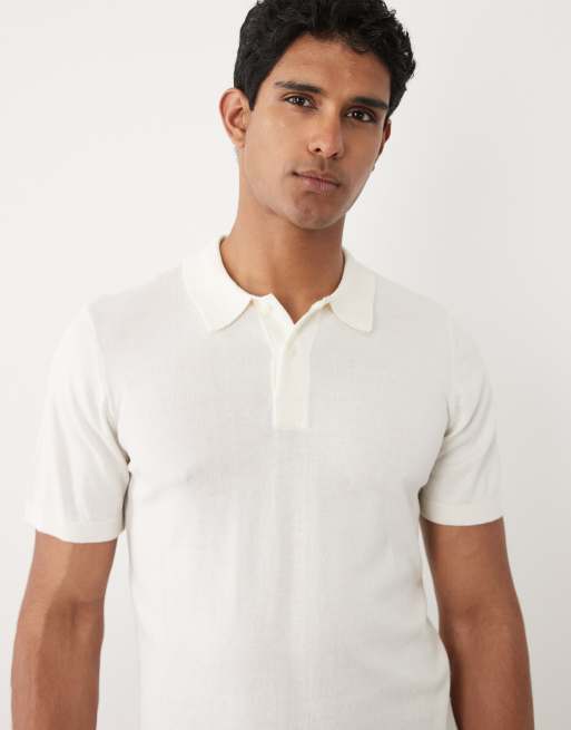 BLEND - Polo vestibilità classica in maglia di misto cotone bianco sporco, 3 di 5