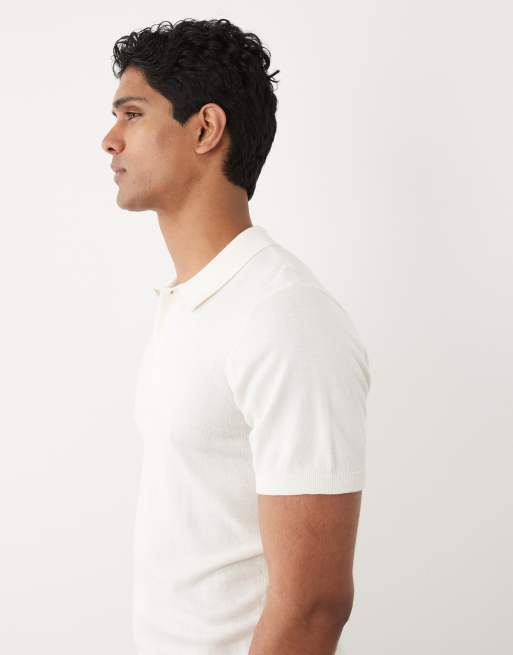 BLEND - Polo vestibilità classica in maglia di misto cotone bianco sporco, 4 di 5