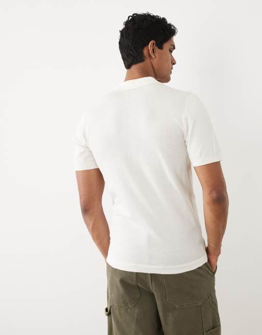 BLEND - Polo vestibilità classica in maglia di misto cotone bianco sporco, 5 di 5