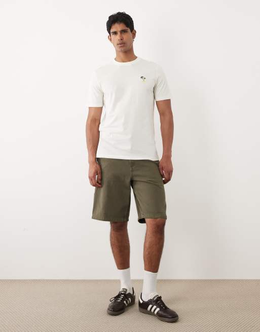 BLEND - Råhvid T-shirt med lille palmetræsmotiv i 100% vomuld i regular fit, 2 af 5