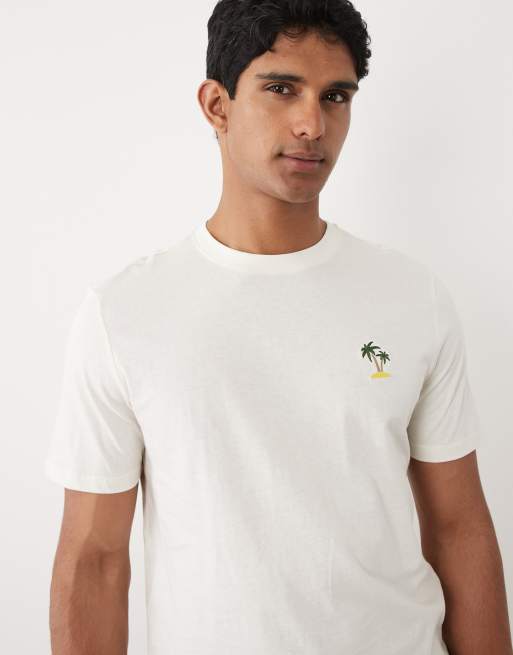 BLEND - Råhvid T-shirt med lille palmetræsmotiv i 100% vomuld i regular fit, 4 af 5