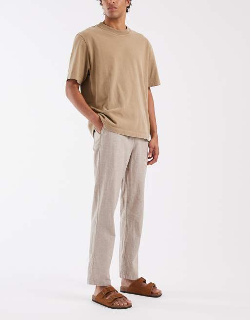 BLEND - Regular-fit broek van katoen en linnen met trekkoord in de taille in vaal beige, 2 van 5