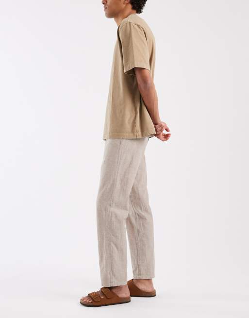 BLEND - Regular-fit broek van katoen en linnen met trekkoord in de taille in vaal beige, 3 van 5