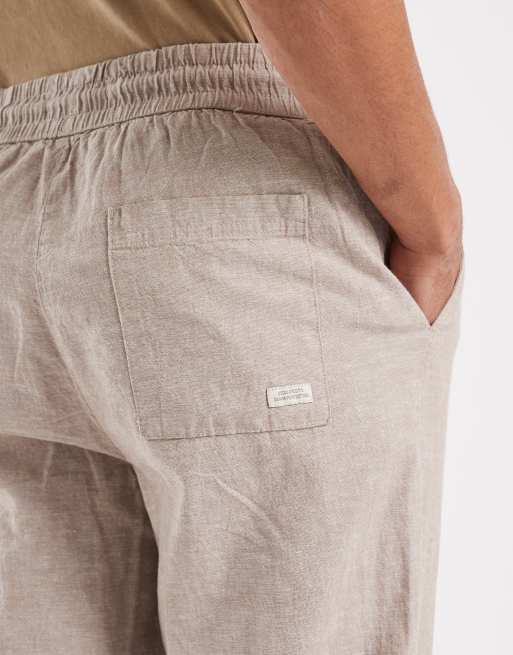 BLEND - Regular-fit broek van katoen en linnen met trekkoord in de taille in vaal beige, 4 van 5
